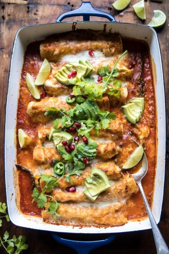 Spicy Poblano Black Bean and Quinoa Enchiladas