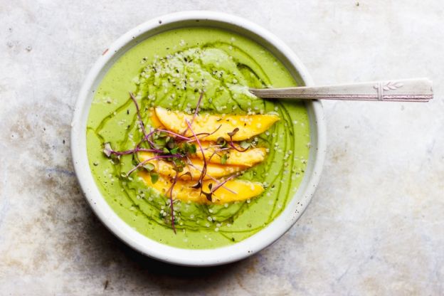 Green Smoothie Bowls with Mango + Hemp Seeds