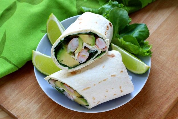 Shrimp and avocado wraps