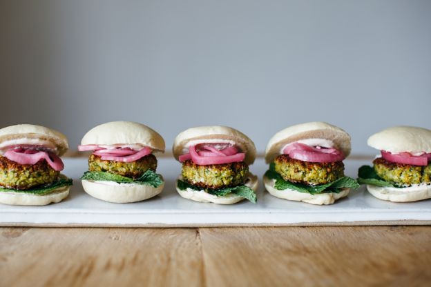 Falafel Sliders with Spicy Yogurt and Sumac Onions