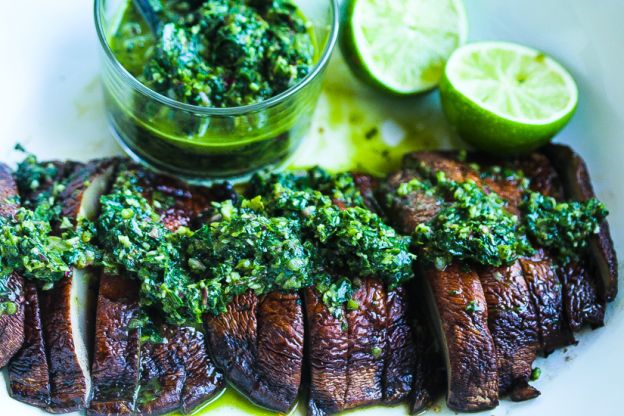 Grilled Portobellos With Spinach Chimichurri Sauce