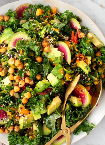 Rainbow Kale Salad with Carrot Ginger Dressing