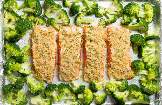 Parmesan Crusted Salmon With Roasted Broccoli