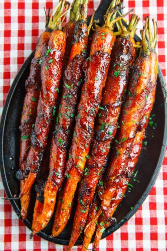 Maple Glazed Bacon Wrapped Roasted Carrots