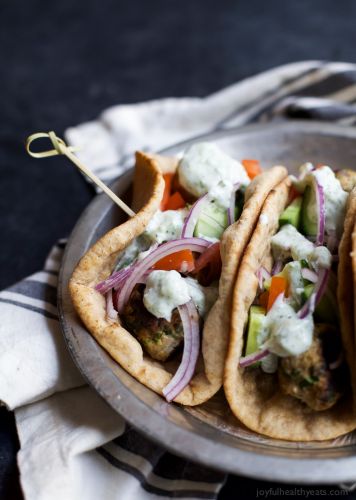 Greek Turkey Meatball Gyro with Tzatziki