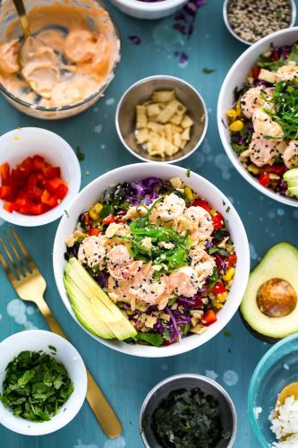 Creamy Sriracha Shrimp Poke Bowls