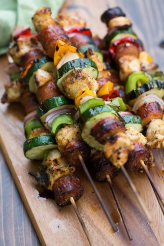 Grilled Cajun Chicken And Sausage Kebabs