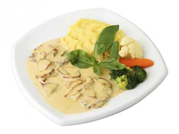 Pork escalopes with mushrooms and creamy blue cheese sauce