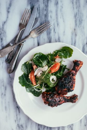 roasted chicken legs with caribbean-style barbecue sauce