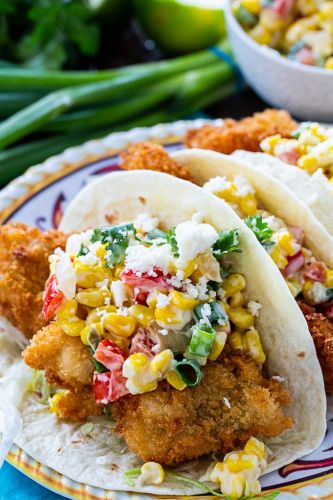 Crunchy Catfish Tacos with Tequila Creamed Corn