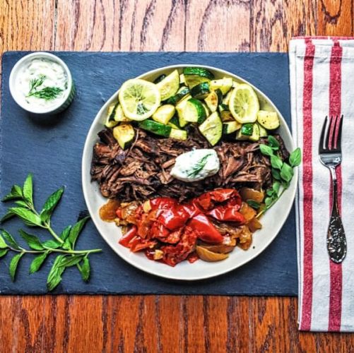 greek pot roast with homemade tzatziki