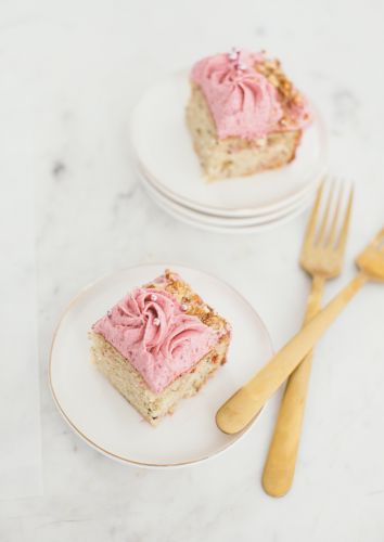 Walnut Snack Cake with Raspberry Buttercream