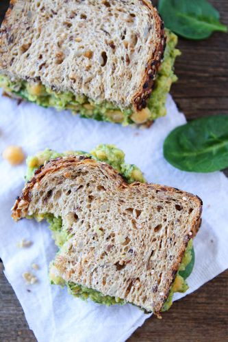 Smashed Chickpea Avocado and Pesto Salad Sandwich