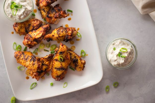 Grilled Chicken Wings with Yogurt Ranch Dip