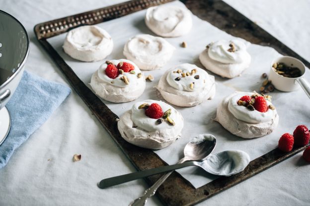 Raspberry Pistachio Mini Pavlovas