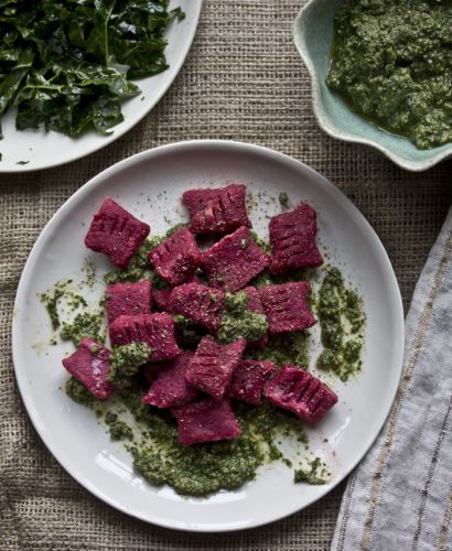 Red Beet Gnocchi with Meyer Lemon Pesto