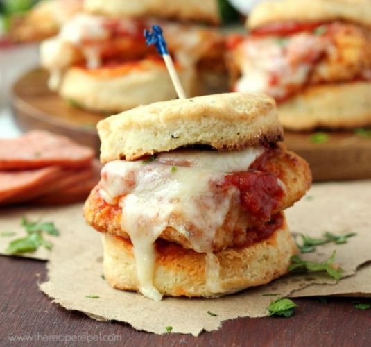 Chicken Pizziola Sliders On Garlic Herb Biscuits