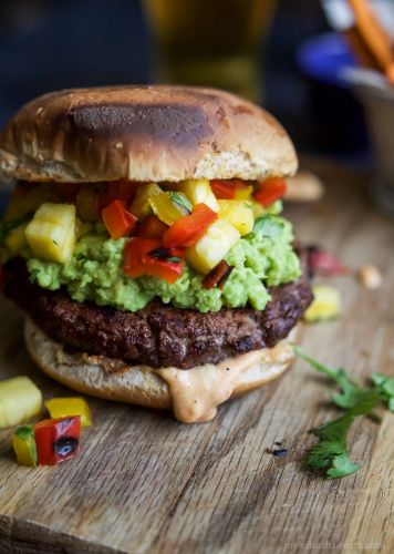 Smoky Avocado Burger with Pineapple Pepper Relish