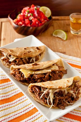 Brie & Brisket Quesadillas with Mango Barbecue Sauce