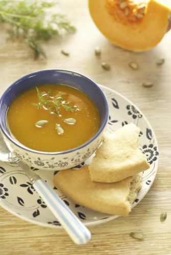 Pumpkin, leek, carrot and potato soup