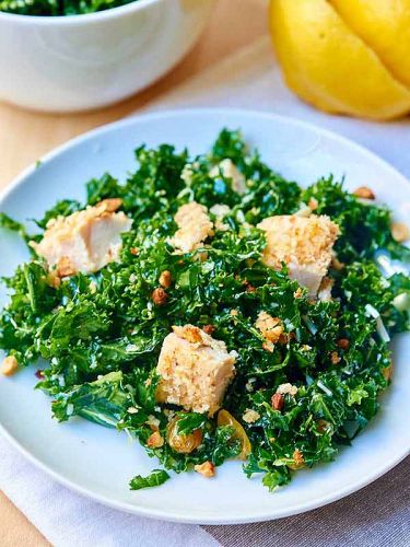 Kale Salad with Baked Almond Chicken