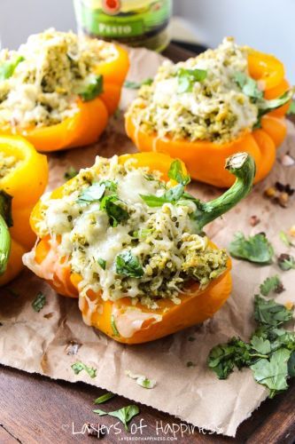 5-Ingredient Pesto Stuffed Peppers