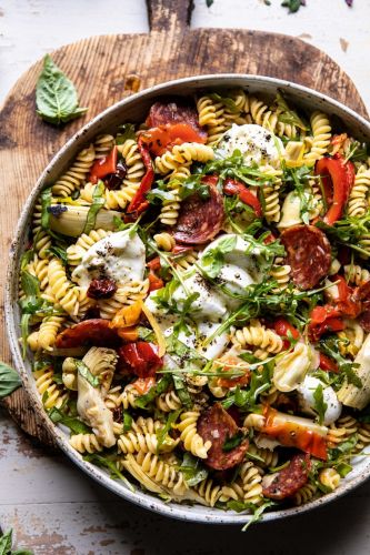 Antipasti Pasta Salad with Herby Parmesan Vinaigrette