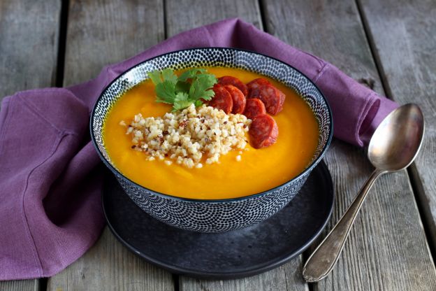 Pumpkin Soup with Chorizo and Quinoa