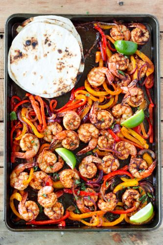 One Sheet Pan Shrimp Fajitas