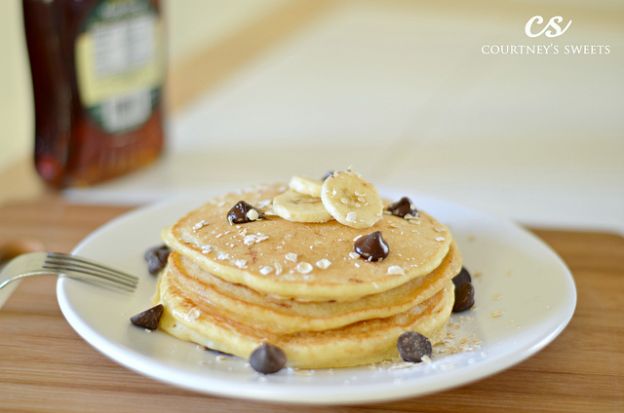 Silk banana chocolate chip oatmeal pancakes