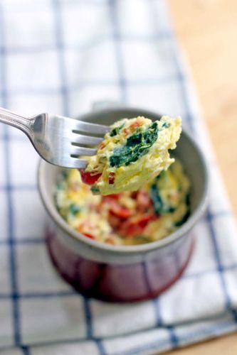 5 Minute Spinach and Cheddar Microwave Quiche