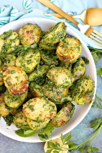 Grilled Potatoes with Lemon Herb Sauce