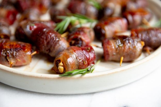 Bacon Wrapped Dates with Maple Chili Rosemary Glaze