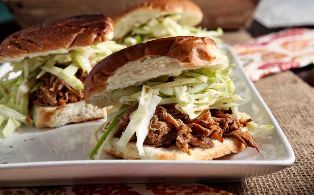 Slow Cooker Apple Cider Pulled Pork with Apple Cabbage Slaw