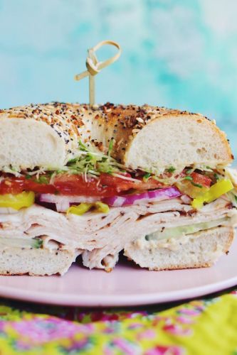 Turkey Bagel Sandwich with Hummus and Veggies