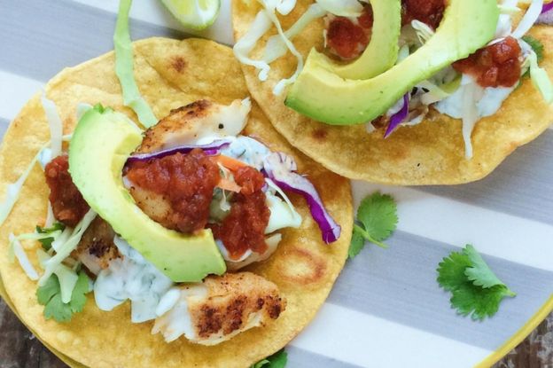 Grilled Fish Tostadas with Cilantro-Lime Crema