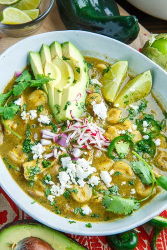 Pozole Verde De Pollo (Green Mexican Hominy and Chicken Soup)