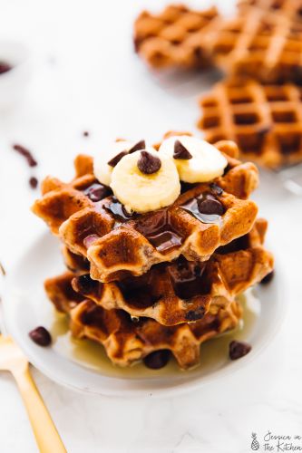 Banana Bread Waffles with Chocolate Chips