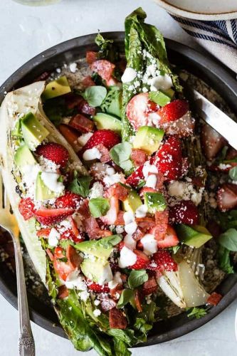 Strawberry Salad with Grilled Romaine and Cotija Cheese