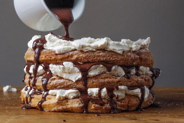 Churro Cake with Cinnamon Whipped Cream and Mexican Hot Chocolate Drizzle