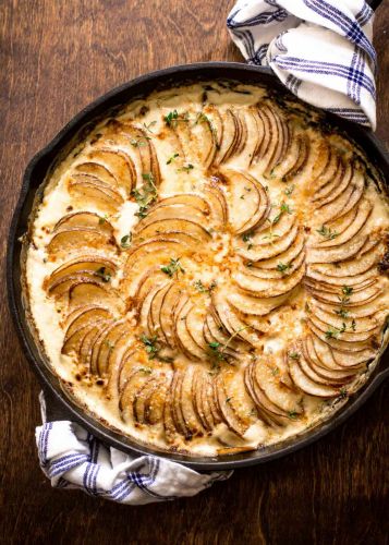 Creamy Au Gratin Potatoes with Kale and Gruyere