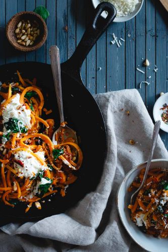 Garlicky Butternut Squash Noodles with Spinach and Ricotta