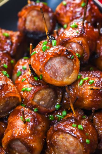 Bacon Wrapped Bratwurst Bites