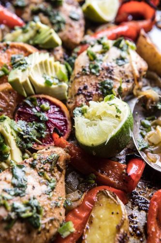 Sheet Pan Cuban Chicken with Citrus Avocado Salsa