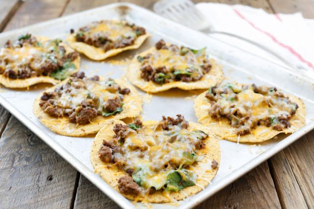 Beef, black bean, and spinach toastadas