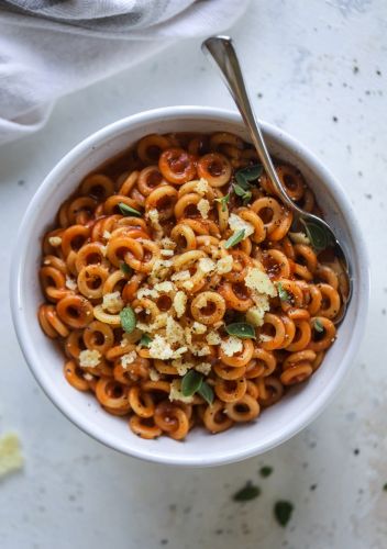 Homemade Spaghetti-o's with Crunchy Manchego