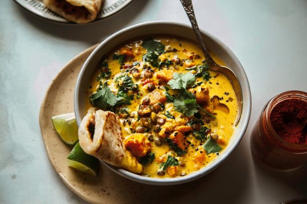 Ginger Sweet Potato Coconut Milk Stew with Lentils & Kale