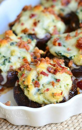 Bacon Spinach and Four Cheese Stuffed Mushrooms