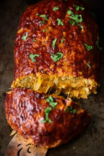 The Trendy Mom - Cheddar-Stuffed Sweet Potato BBQ Turkey Meatloaf