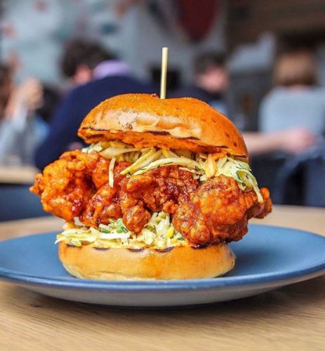 Fried Chicken Sandwich with Smoked Jalapeno Mayo and Pickle Slaw